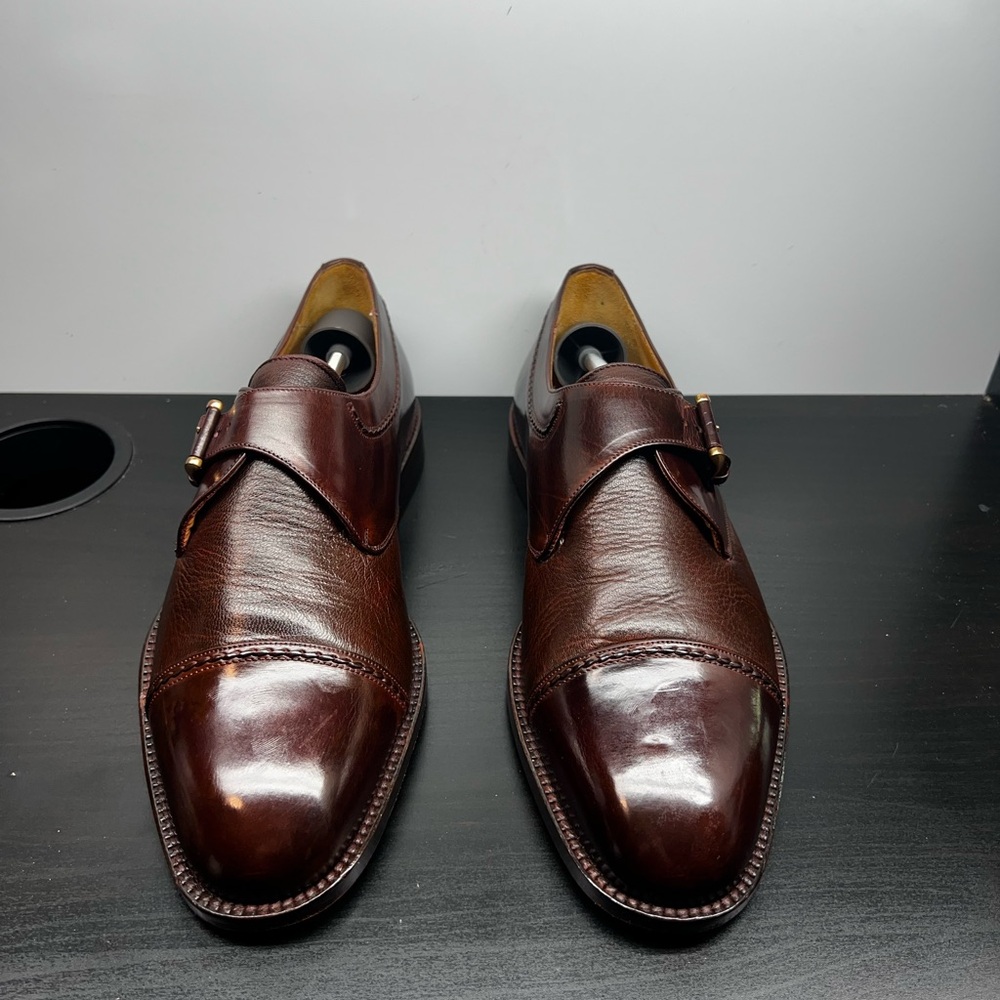 Men's Brown Leather Monk Strap Shoes